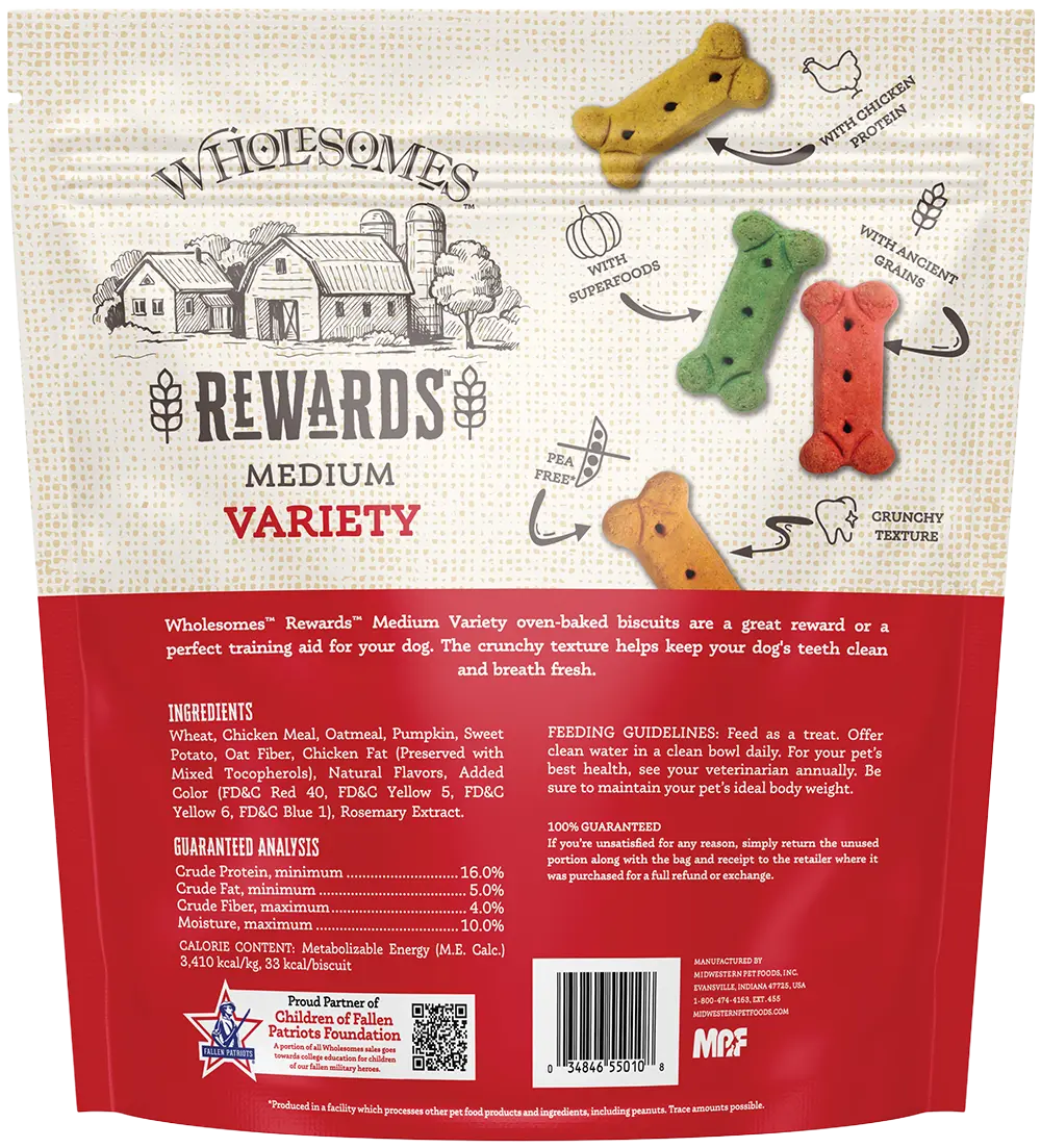 Wholesomes Rewards Medium Variety Biscuit Oven-Baked Dog Treats Chicken 3-lb - Image 2
