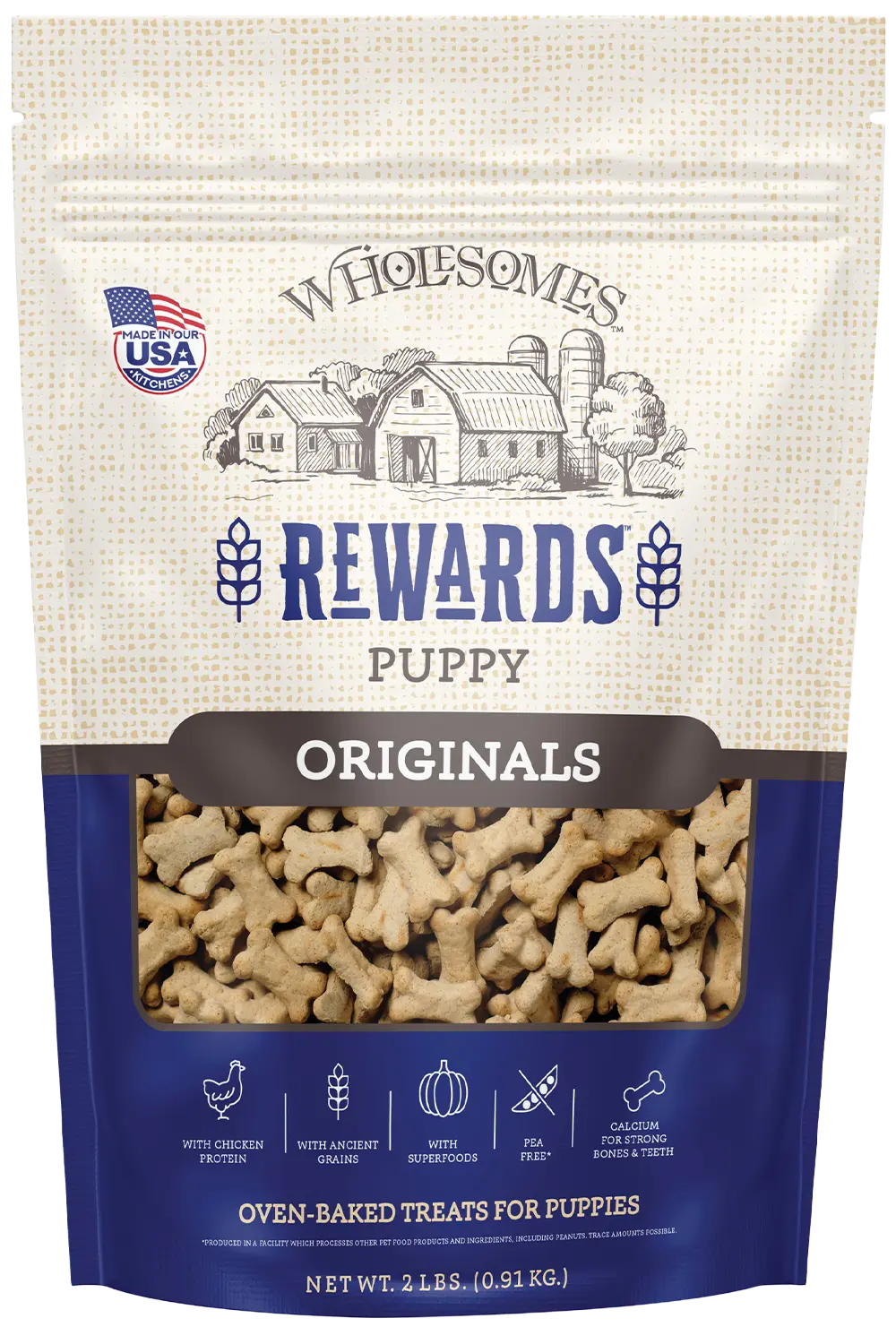 Wholesomes Rewards Puppy Originals Biscuits Oven-Baked Dog Treats Chicken 2-lb