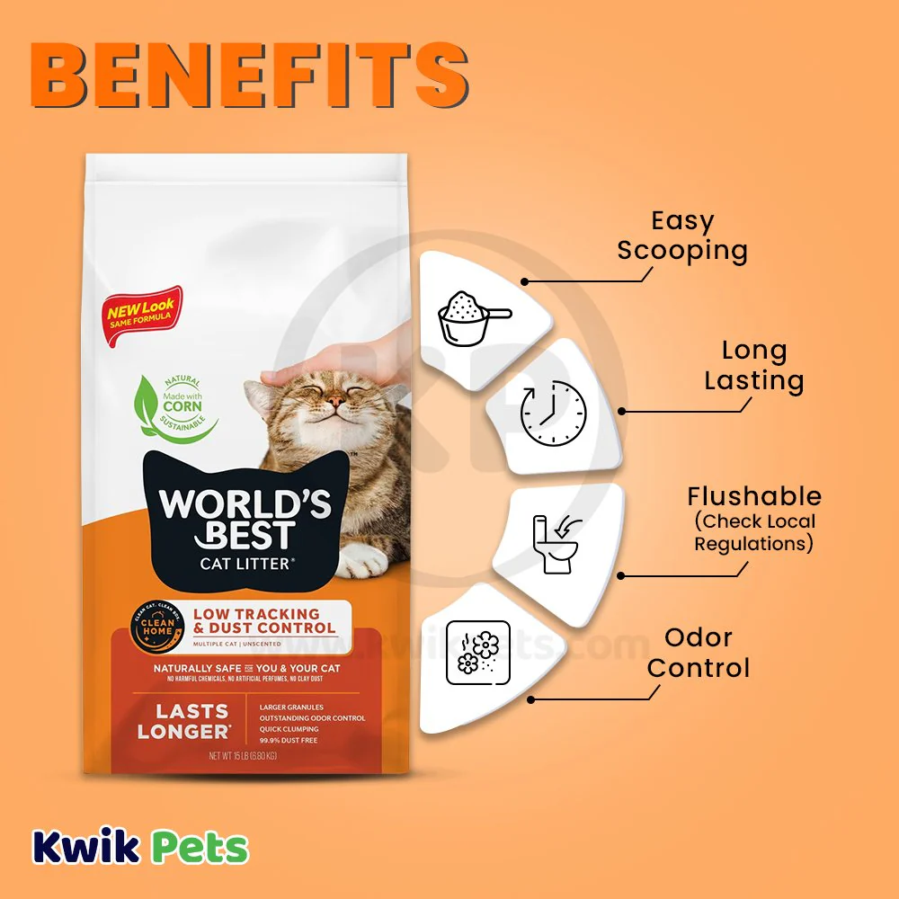 World's Best Cat Litter Low Tracking & Dust Control Multiple Cat Unscented Formula 15-lb - Image 4