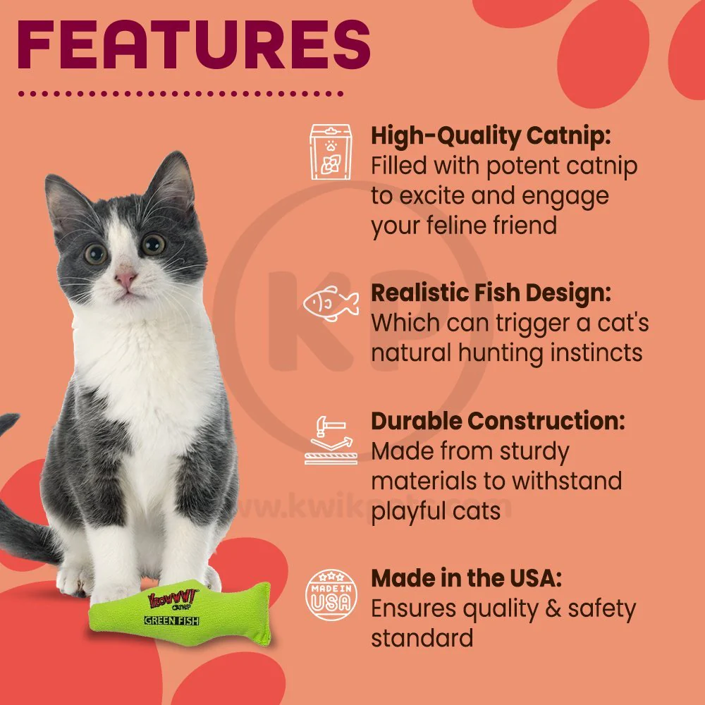 Yeowww! Fish Catnip Cat Toy Green 7-in - Image 2