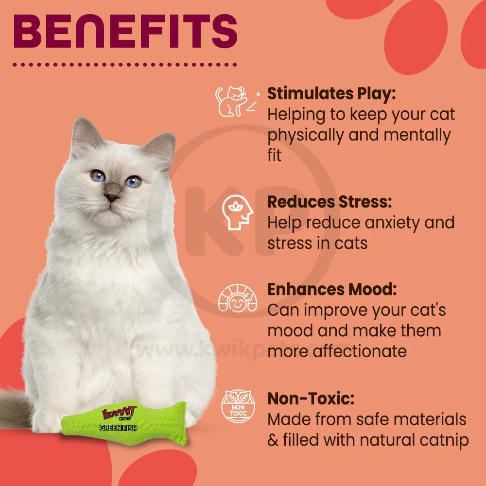 Yeowww! Fish Catnip Cat Toy Green 7-in - Image 3