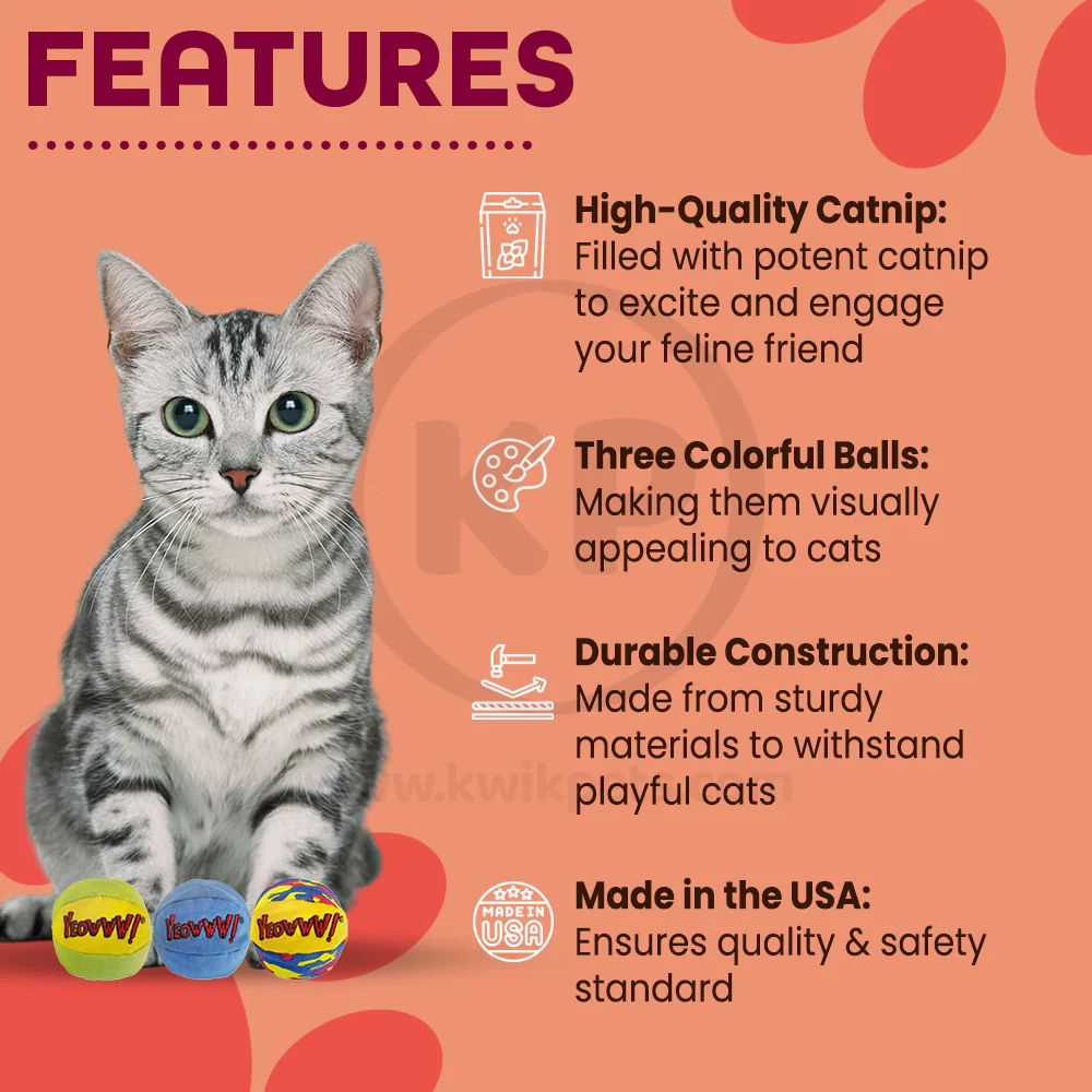Yeowww! My Cats Balls Catnip Toy Multicolor 3 Count 2-in - Image 2