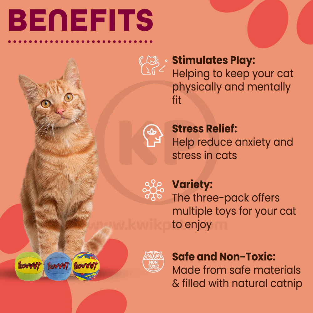 Yeowww! My Cats Balls Catnip Toy Multicolor 3 Count 2-in - Image 3