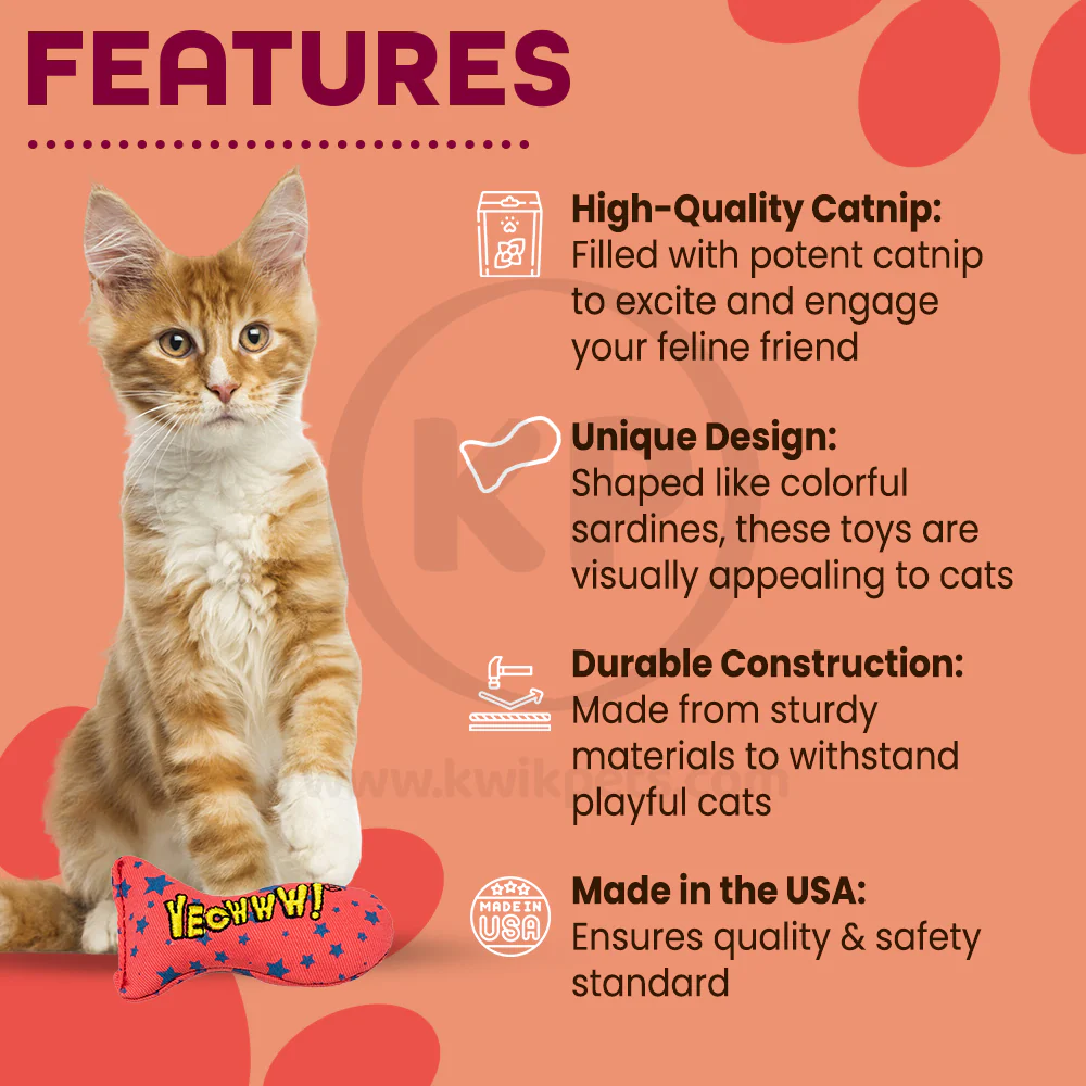 Yeowww! Stinkies Sardines Catnip Cat Toy Red & Blue 3-in - Image 2