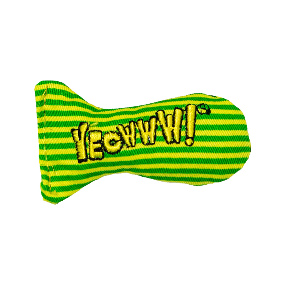Yeowww! Stinkies Sardines Catnip Cat Toy Yellow & Green 3-in
