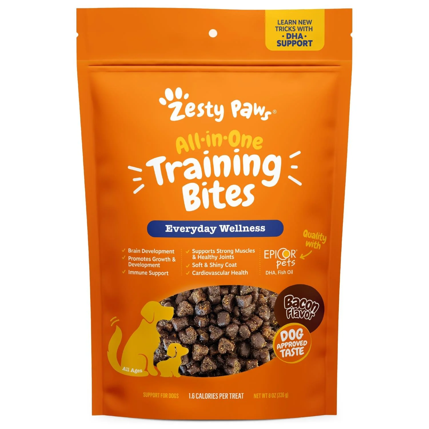 Zesty Paws All-in-One Training Bites Soft & Chewy Dog Treats Bacon 8-oz