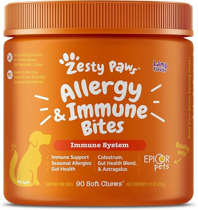 Zesty Paws Allergy & Immune Bites Soft Chews for Dogs Lamb 90 Count 11.1-oz