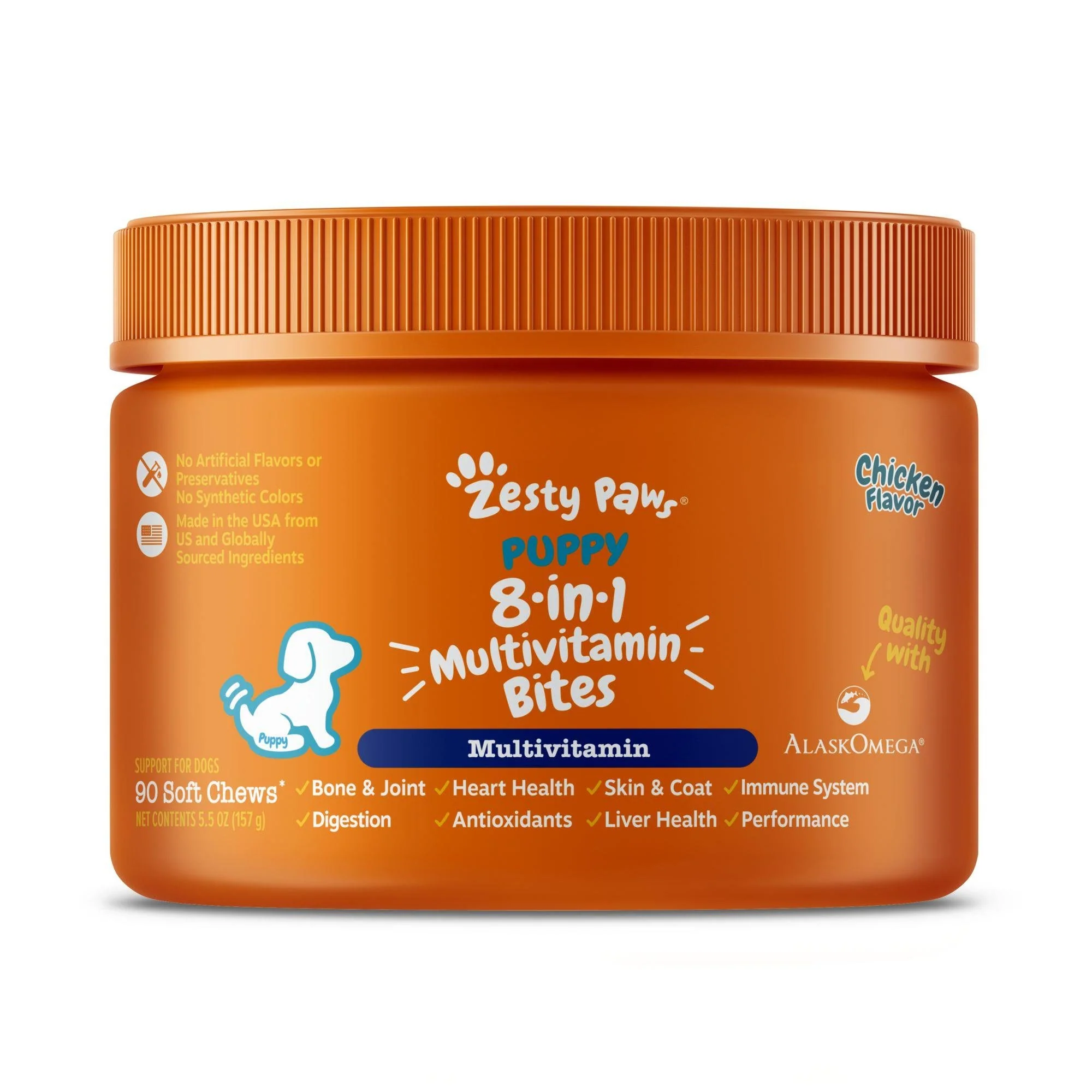 Zesty Paws Puppy 8-in-1 Multivitamin Bites Soft Chews for Dogs Chicken 90 Count 5.5-oz
