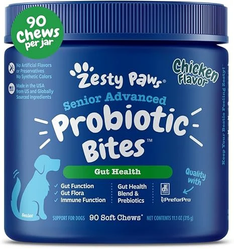 Zesty Paws Senior Advanced Probiotic Bites Soft Chews for Dogs Chicken 90 Count 11.1-oz