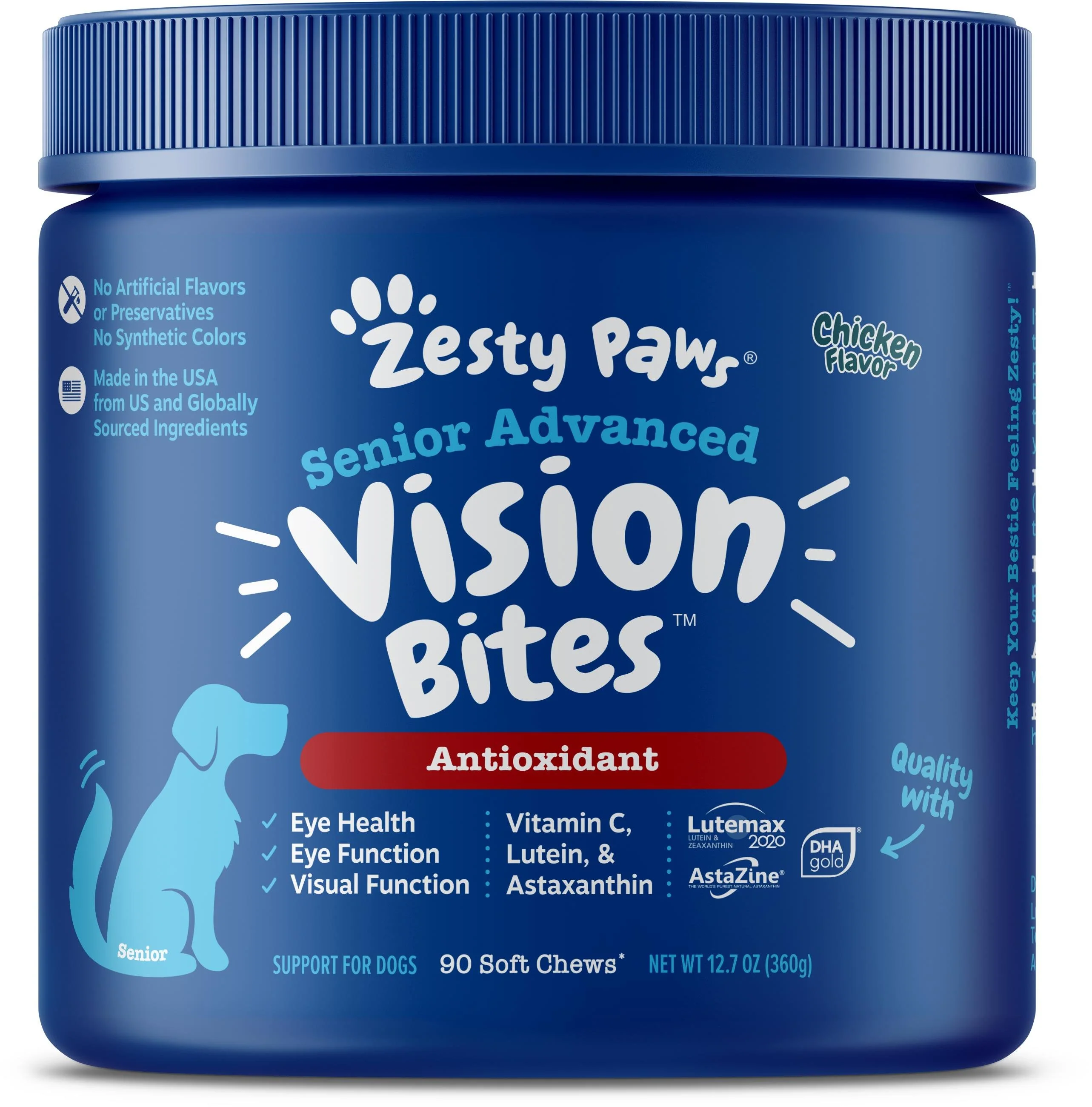 Zesty Paws Senior Advanced Vision Bites Soft Chews for Dogs Chicken 90 Count 11.1-oz