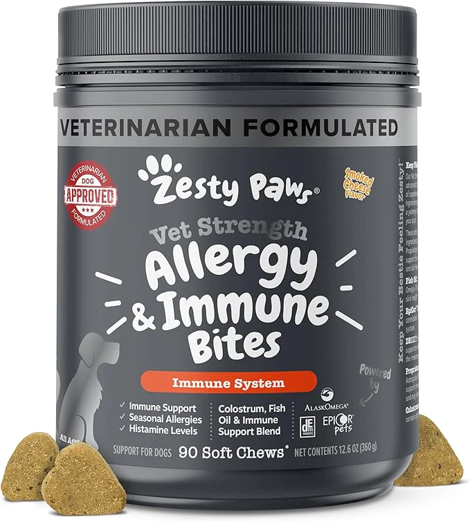 Zesty Paws Vet Strength Allergy & Immune Bites Soft Chews for Dogs Smoked Cheese 90 Count 12.6-oz
