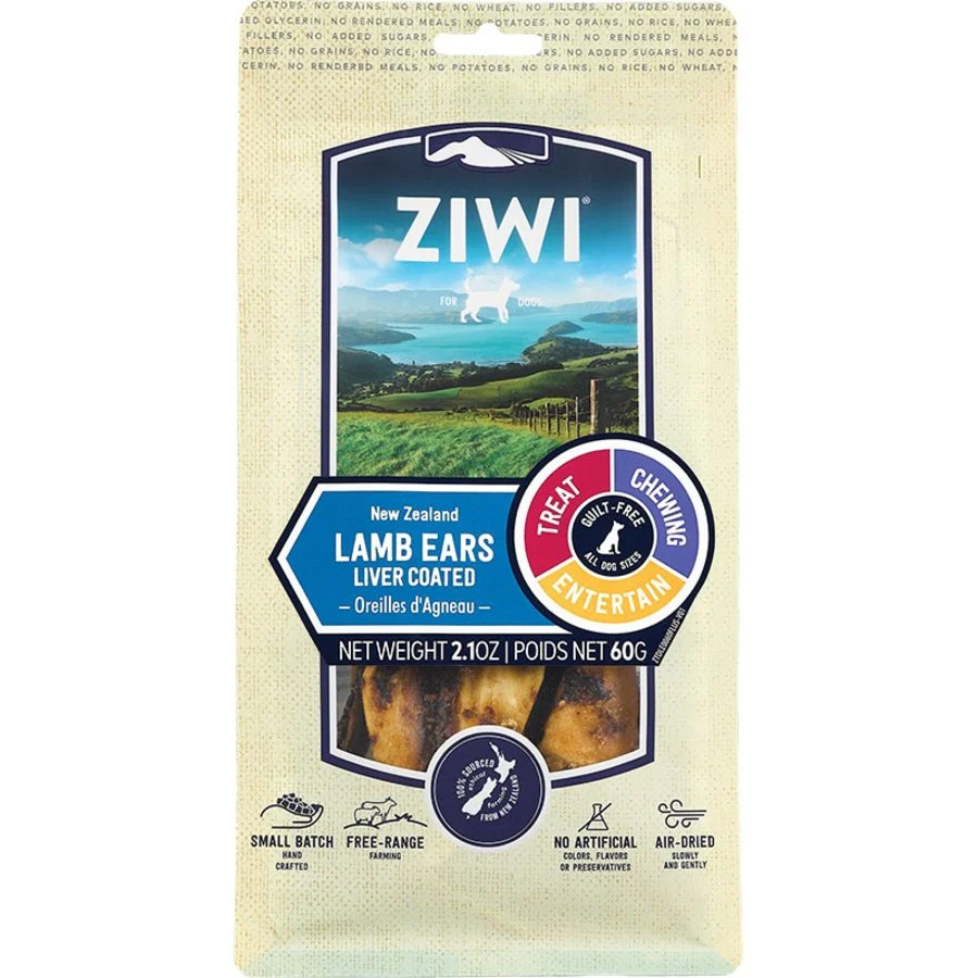 Ziwi Air Dried Dog Treats Lamb Ears Liver Coated 2.1-oz