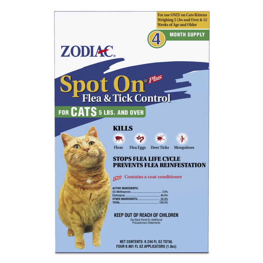 Zodiac Spot On Plus Flea & Tick Control for Cats Weighing 5-lb & Over 4 Count