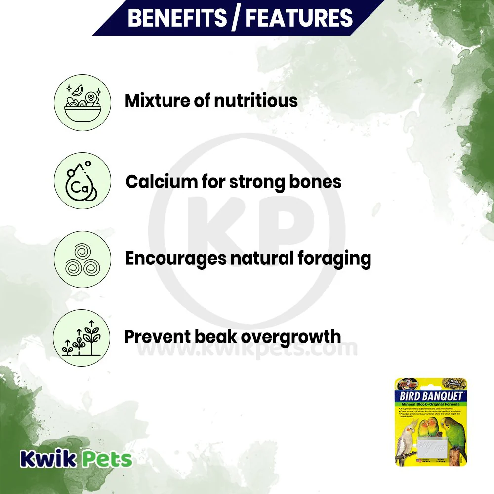 Zoo Med Bird Banquet Original Seed Formula Mineral Block White Small 1-oz - Image 2