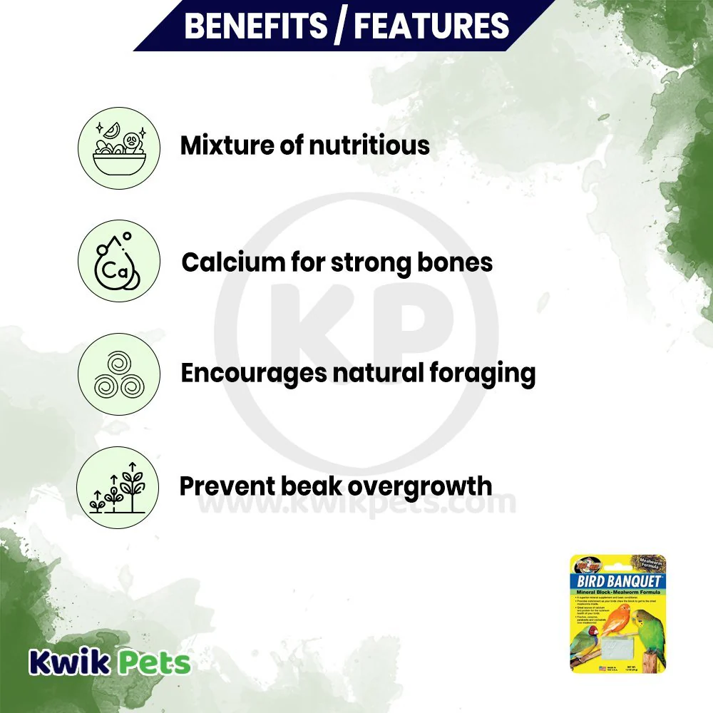 Zoo Med Bird Banquet Mealworm Formula Mineral Block Green Small 1-oz - Image 2