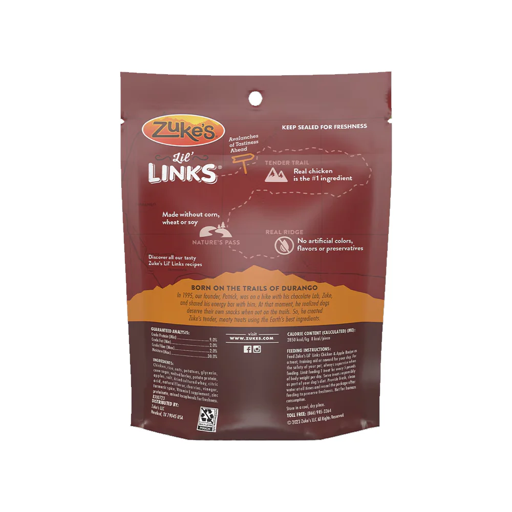 Zuke's Lil Links Soft & Chewy Dog Treats Chicken & Apple Recipe 6-oz - Image 2