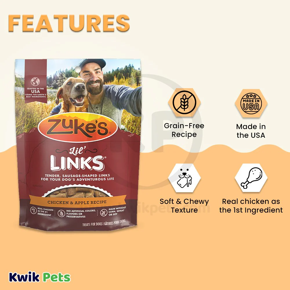 Zuke's Lil Links Soft & Chewy Dog Treats Chicken & Apple Recipe 6-oz - Image 3