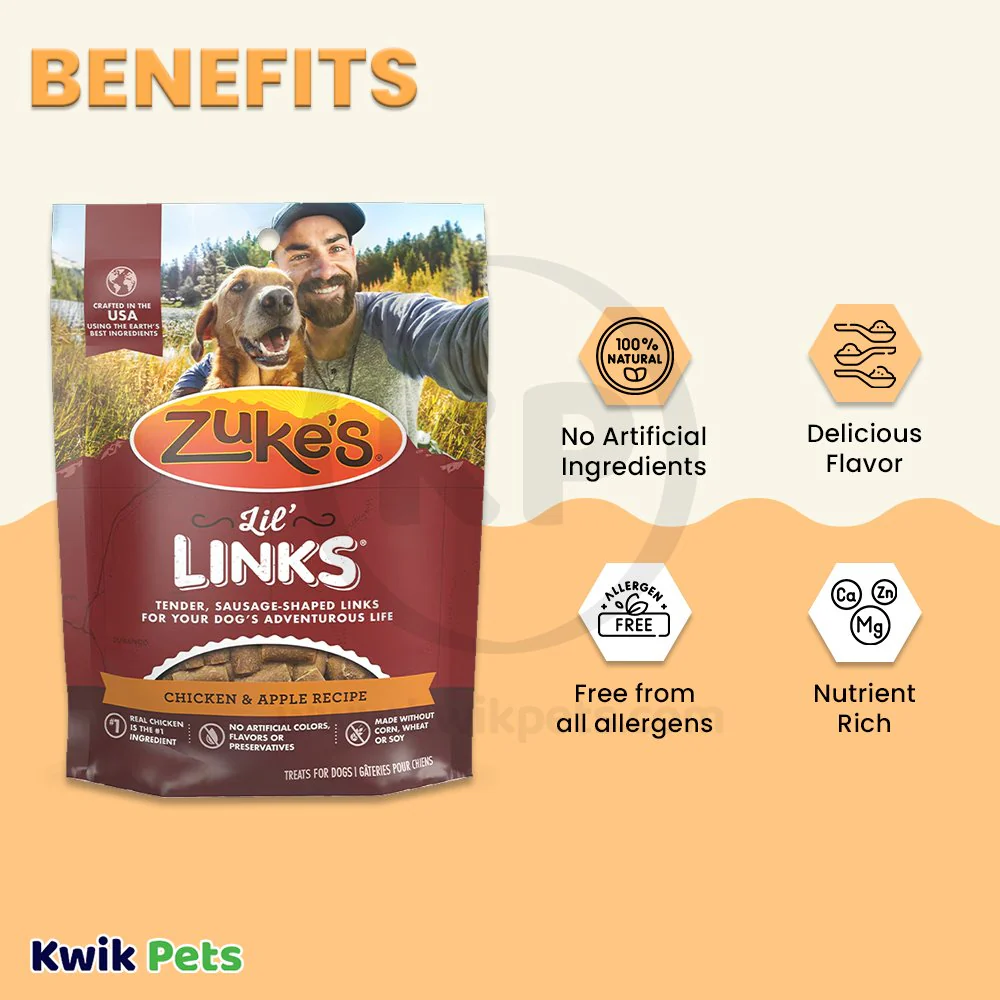 Zuke's Lil Links Soft & Chewy Dog Treats Chicken & Apple Recipe 6-oz - Image 4