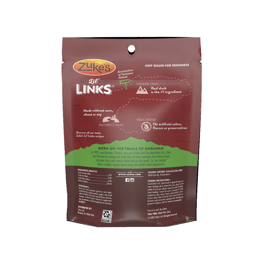 Zuke's Lil Links Soft & Chewy Dog Treats Duck & Apple Recipe 6-oz - Image 2