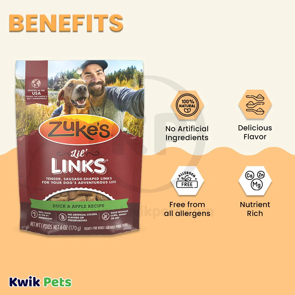 Zuke's Lil Links Soft & Chewy Dog Treats Duck & Apple Recipe 6-oz - Image 4