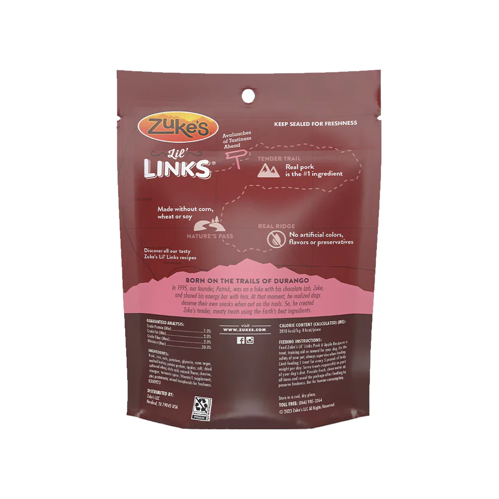 Zuke's Lil Links Soft & Chewy Dog Treats Pork & Apple Recipe 6-oz - Image 2
