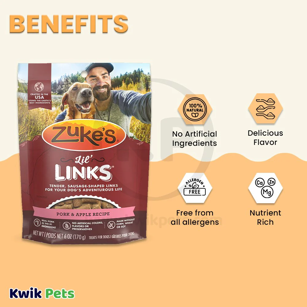 Zuke's Lil Links Soft & Chewy Dog Treats Pork & Apple Recipe 6-oz - Image 4