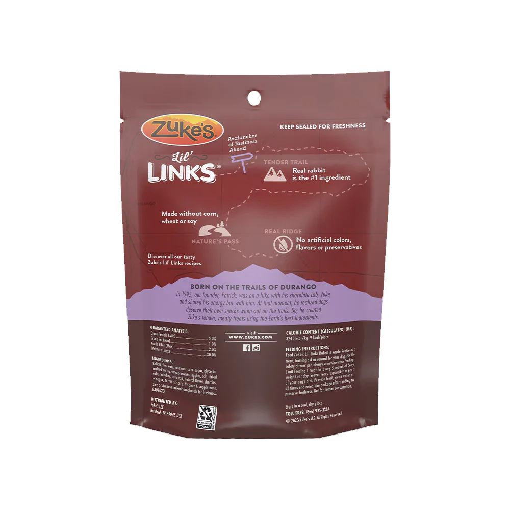 Zuke's Lil Links Soft & Chewy Dog Treats Rabbit & Apple Recipe 6-oz - Image 2