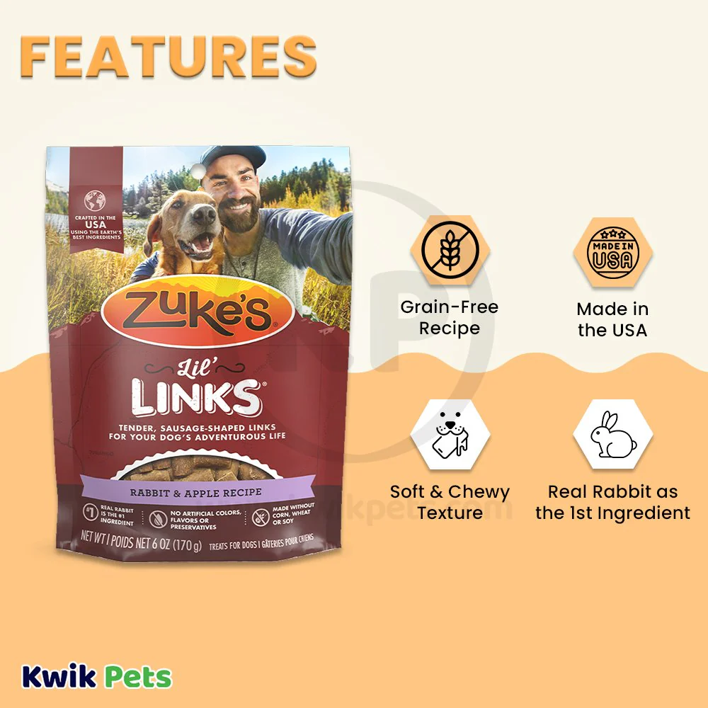 Zuke's Lil Links Soft & Chewy Dog Treats Rabbit & Apple Recipe 6-oz - Image 3