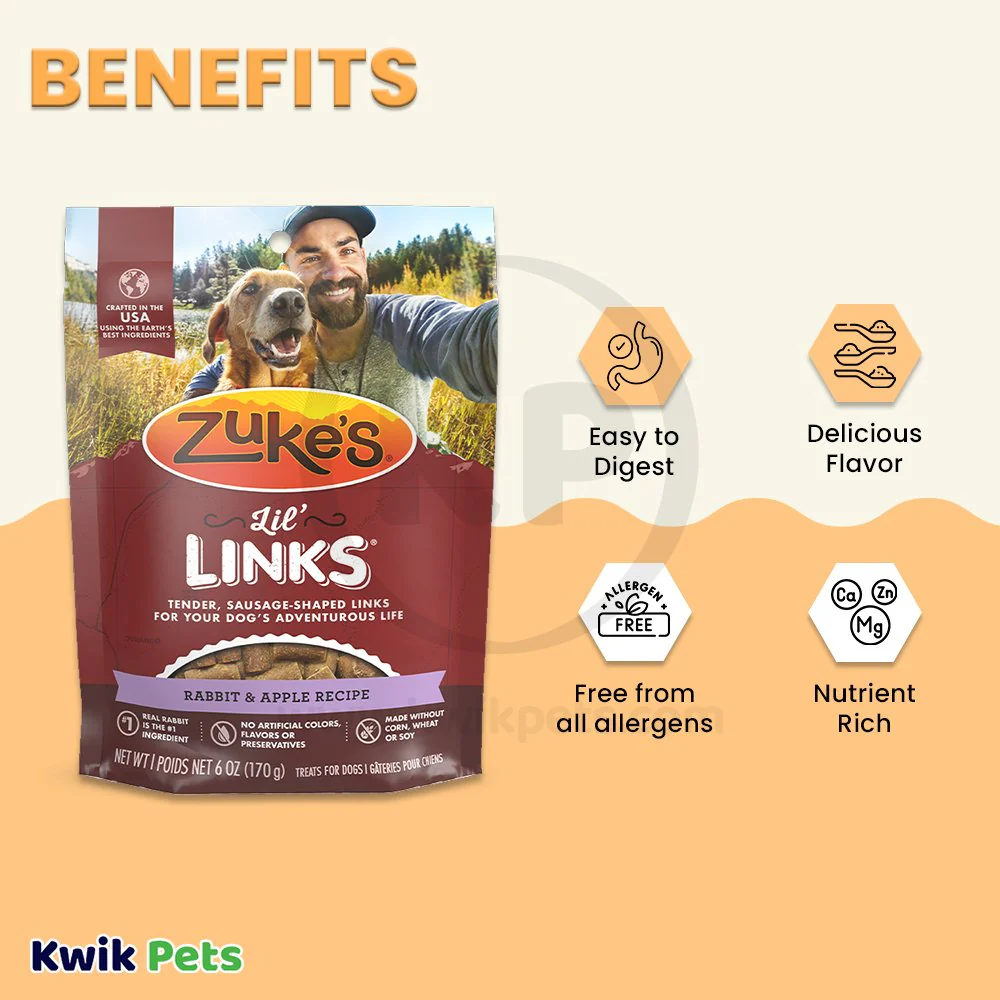 Zuke's Lil Links Soft & Chewy Dog Treats Rabbit & Apple Recipe 6-oz - Image 4