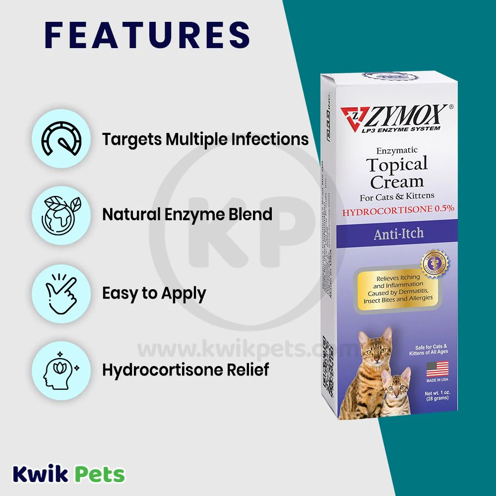 Zymox Enzymatic Topical Cream with 0.5% Hydrocortisone for Cats & Kittens 1-oz - Image 2